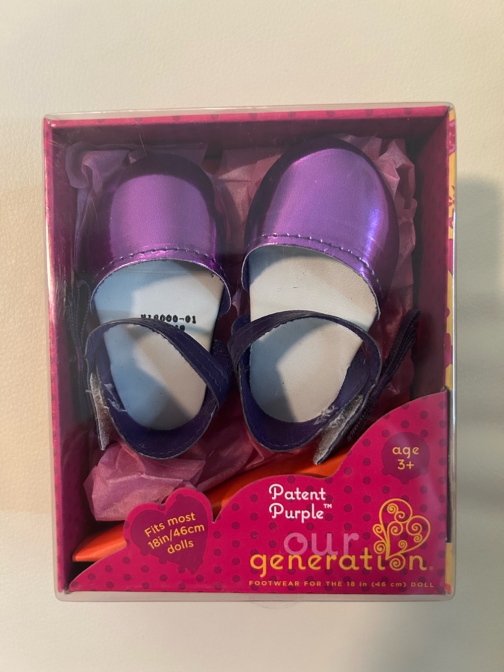 Our Generation Patent Purple Doll Shoes for 18” dolls. New in box.